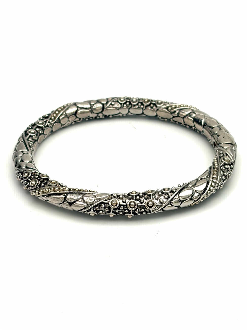 Artisan Vintage Bali Sterling Silver Floral Filigree Bangle Bracelet- 50.72g